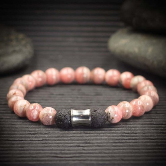 Rhodochrosite Aromatherapy Stretch Bracelet - Handmade to Order - Picture 1 of 2